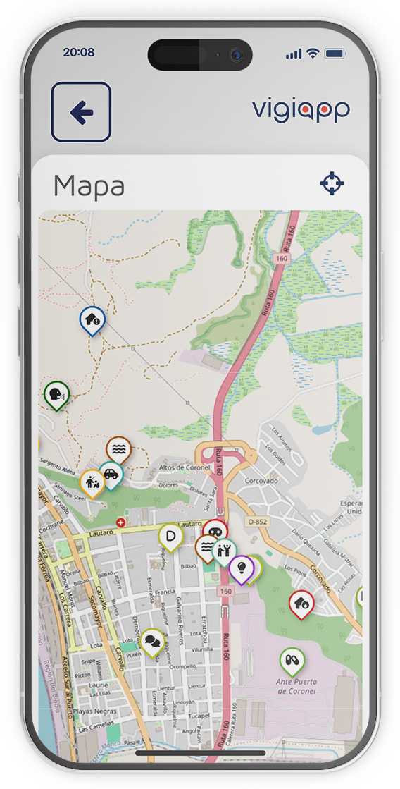 Imagen Referencial App 4 con mapa | VigiApp - Aplicación de Seguridad Municipal